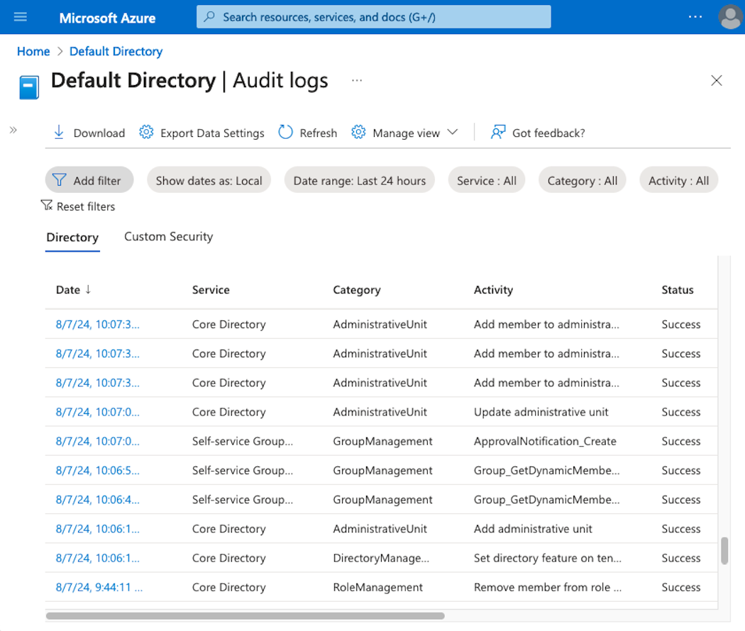 Entra ID audit logs (click to enlarge).