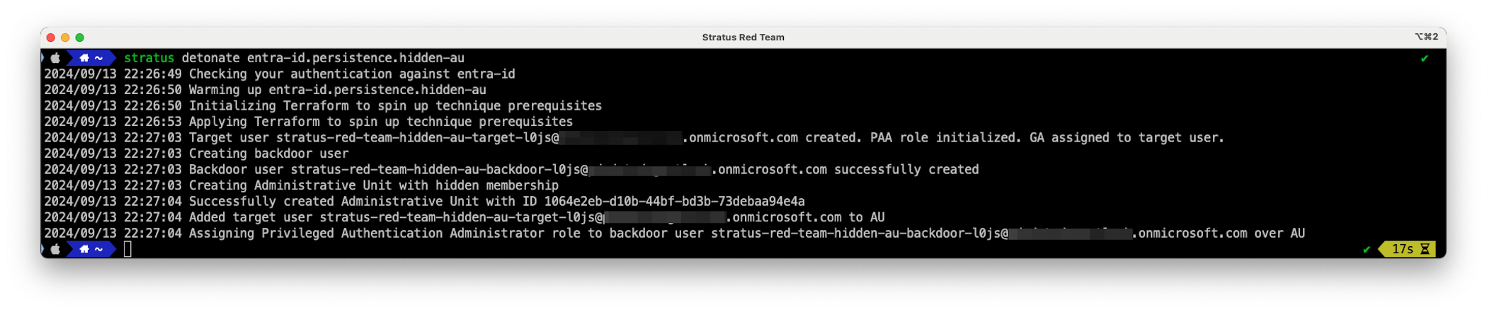 Emulating the attack technique with Stratus Red Team (click to enlarge).