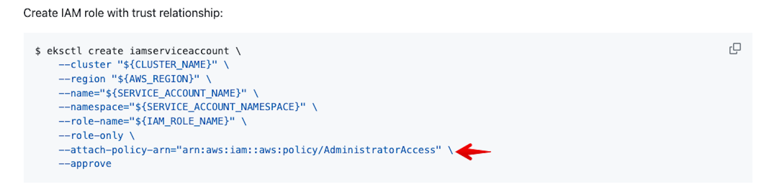 Creating an IAM role for a Kubernetes account with the 'AdministratorAccess' policy attached