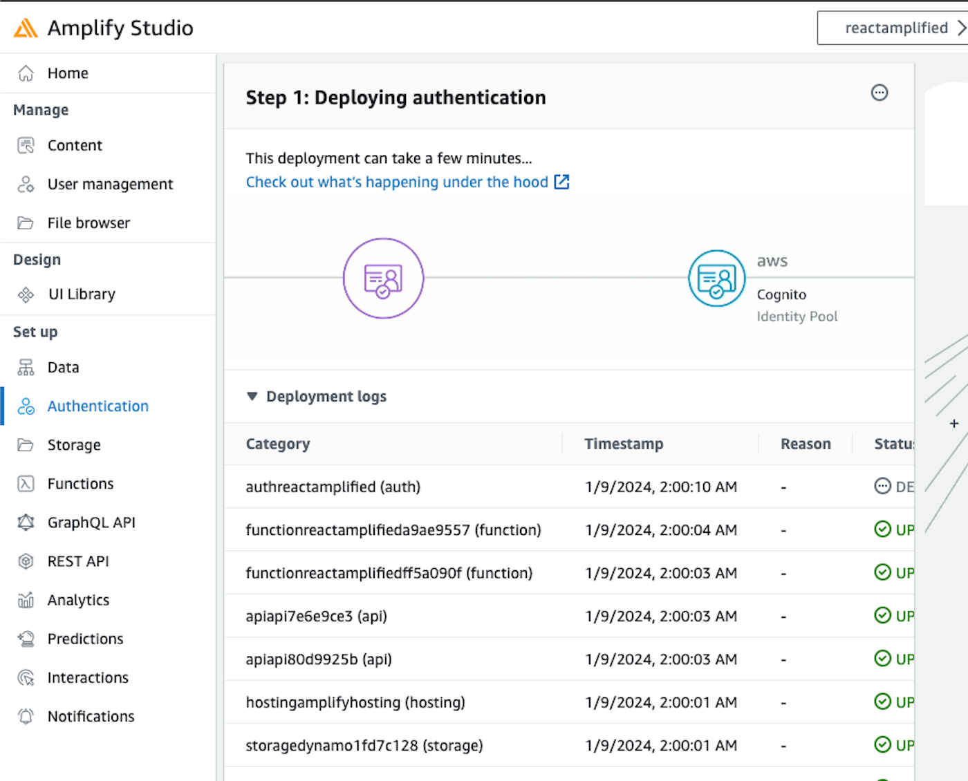 Adding the authentication component from Amplify Studio