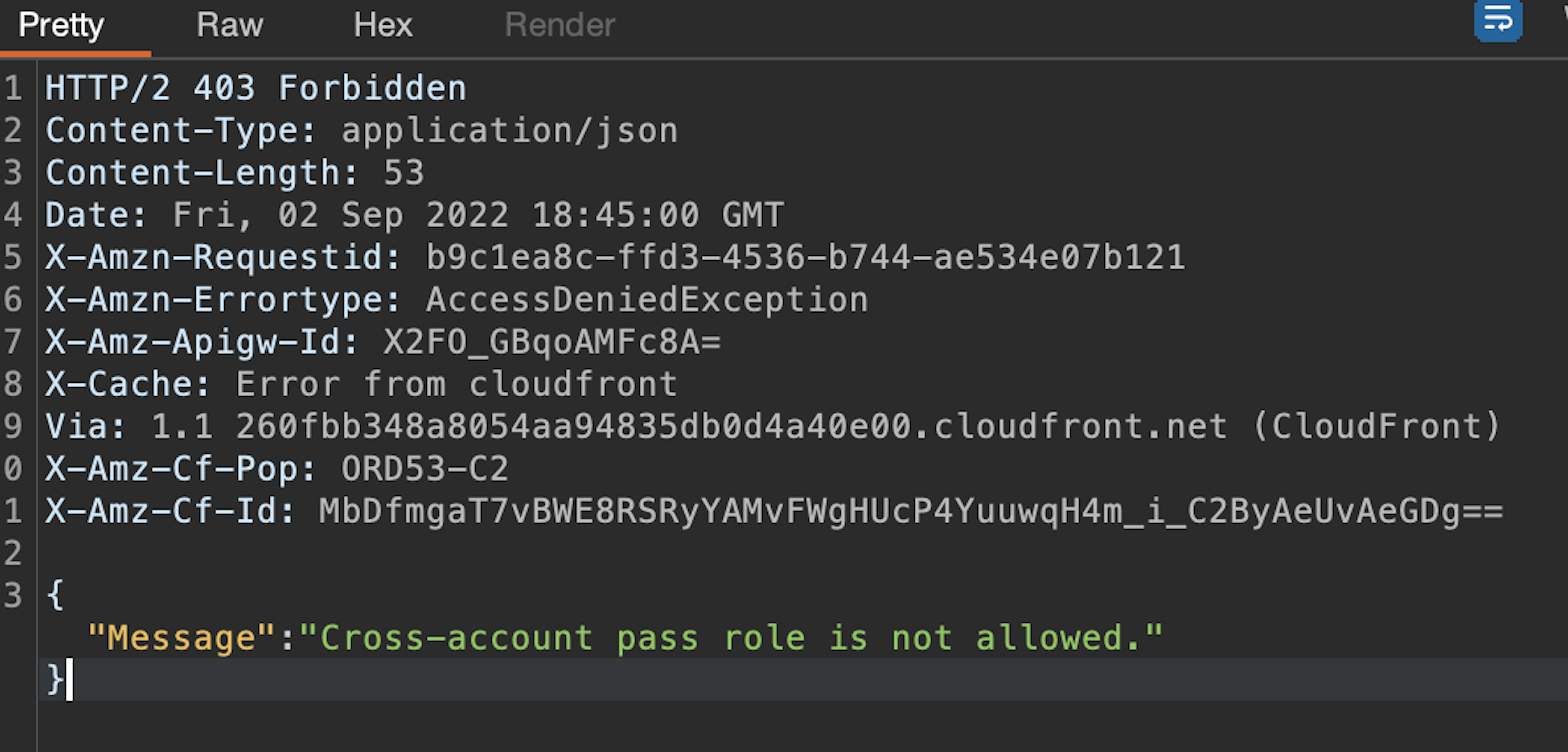 This returns an error stating cross-account pass role is not allowed.