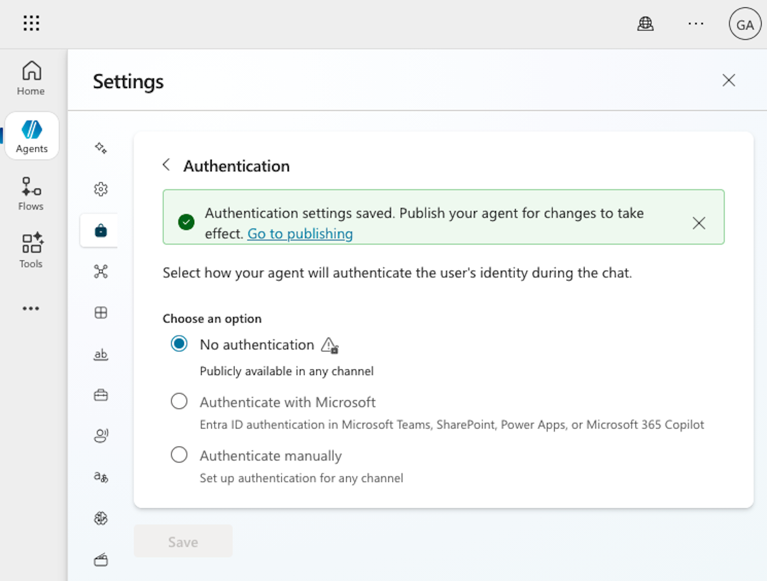 During testing,  a Copilot Studio agent's authentication settings were modified without generating the  BotUpdateOperation-BotAuthUpdate event (Click to enlarge).