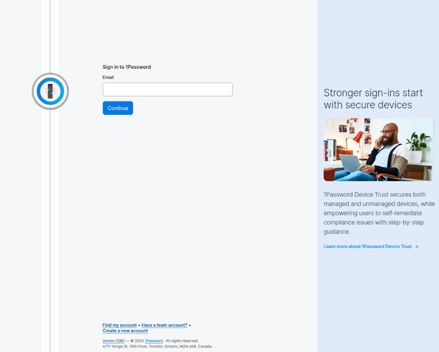 Version 2 of the 1Phish kit: enhanced fake 1Password sign-in page with improved visual fidelity and a side panel (click to enlarge)
