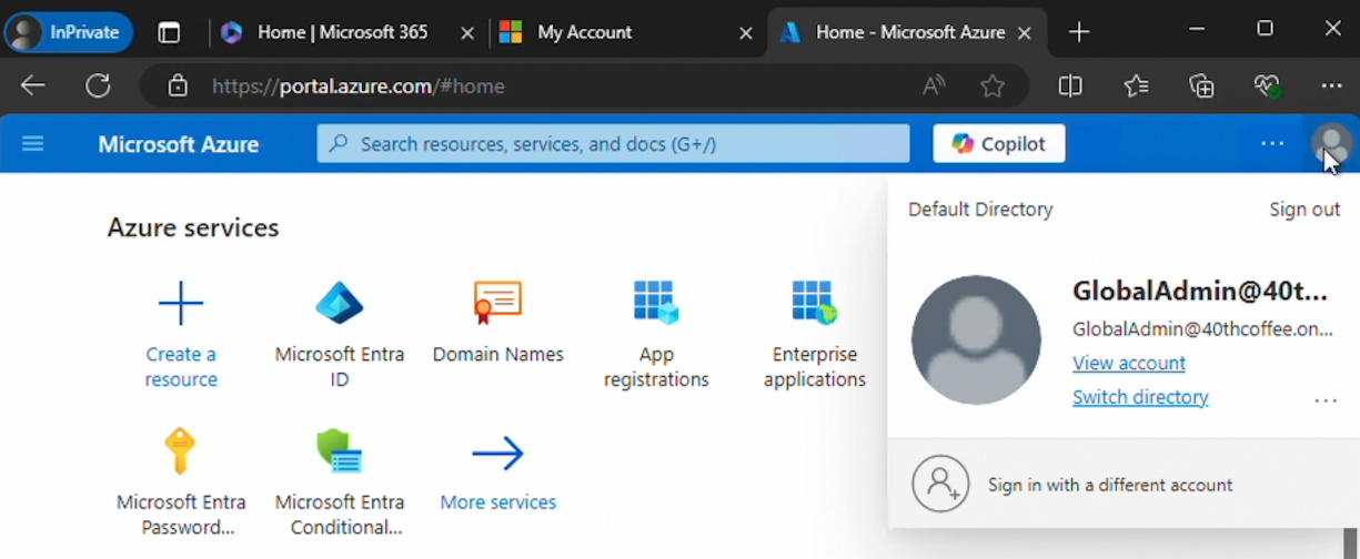 Browsing the Azure Portal as a target Global Administrator after sign-in with a forged SAML token (click to enlarge).