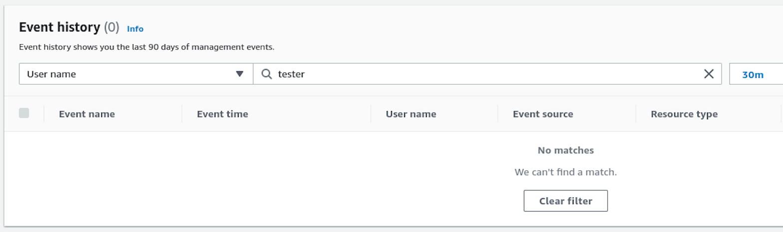 Showing no events in CloudTrail history