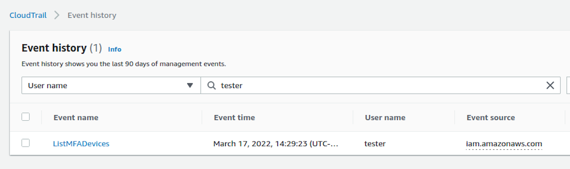 Showing an example event in CloudTrail