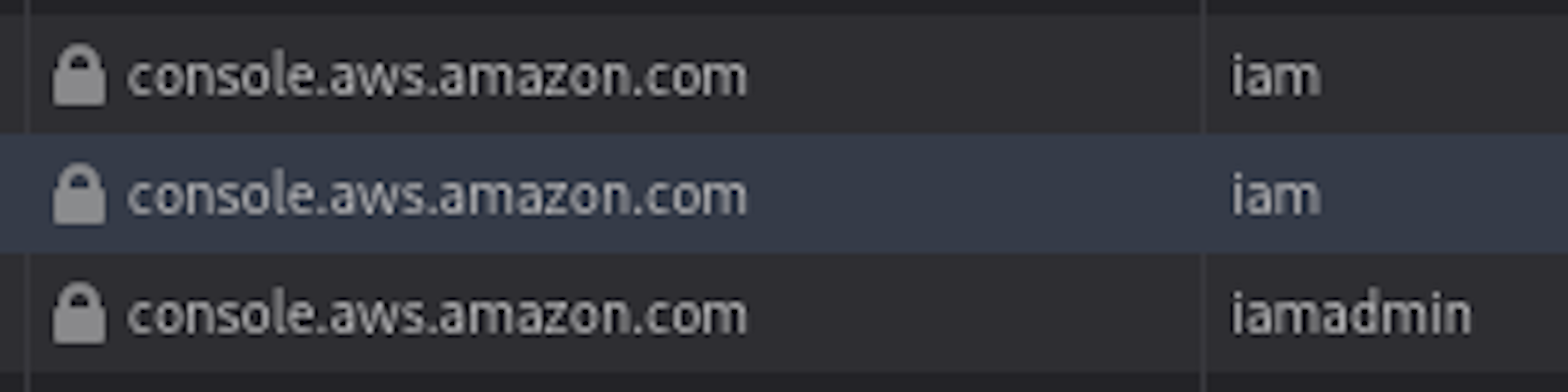 Showing iam and iamadmin requests in the network tab.