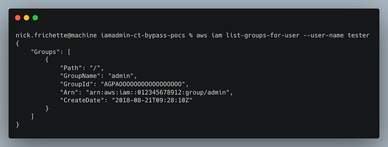 iam list-groups CLI example