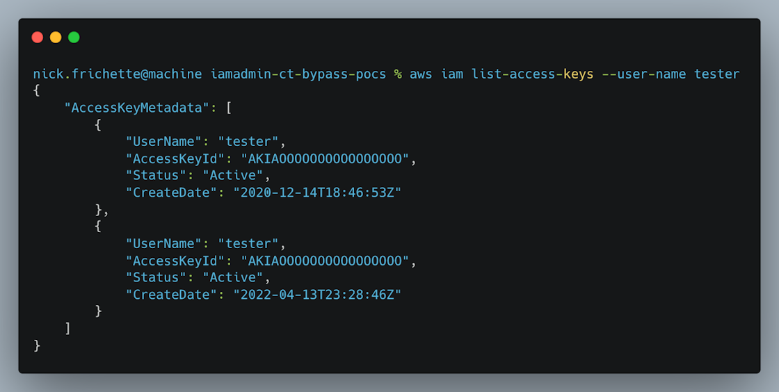 iam list-keys CLI example