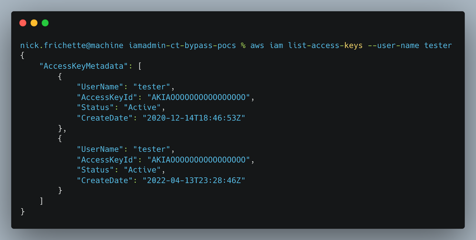 iam list-keys CLI example