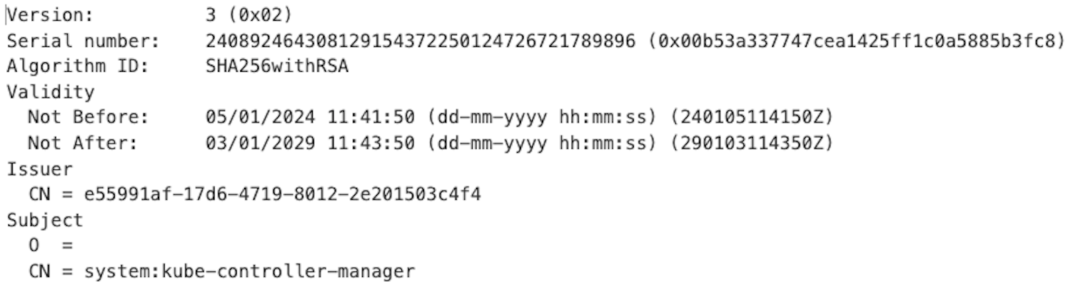 GKE cient certificate details for clusterAdmin