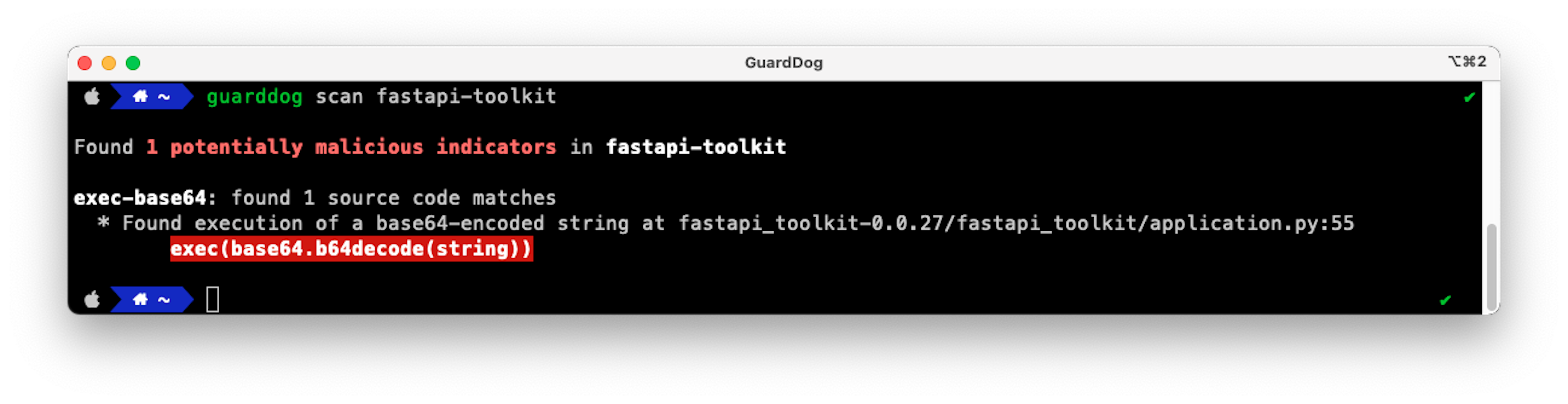 Scanning fastapi-toolkit with GuardDog