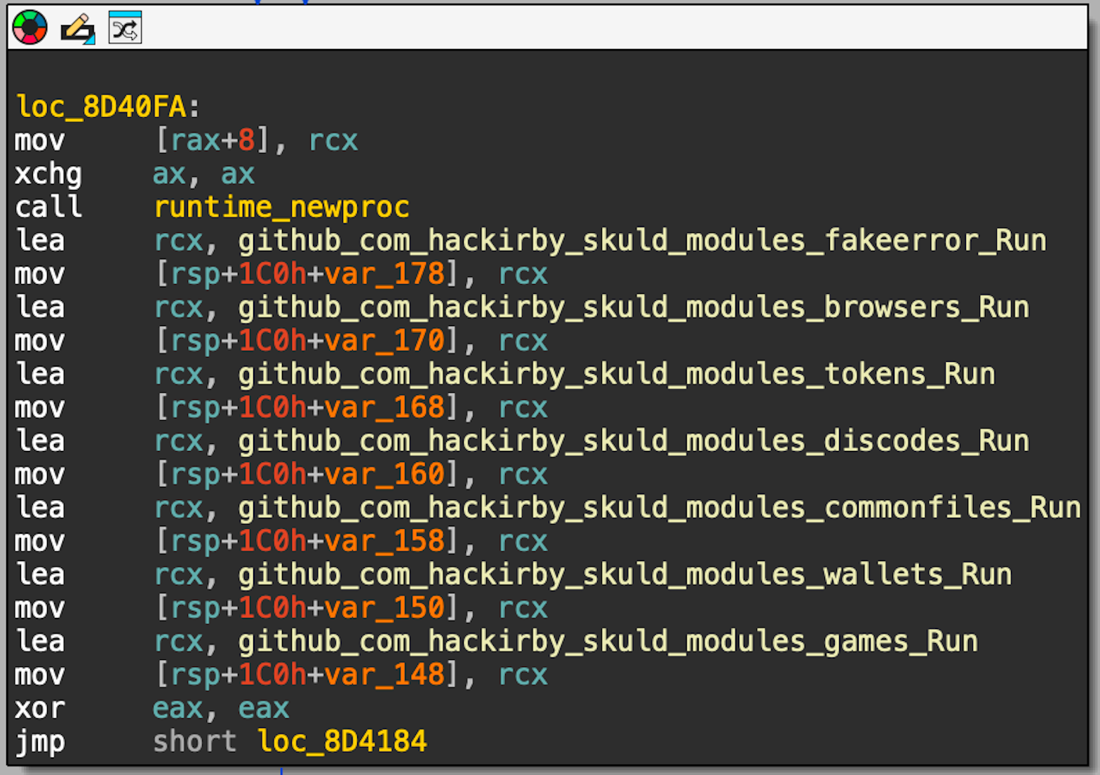 Calling various Skuld Stealer modules from the malware’s main function