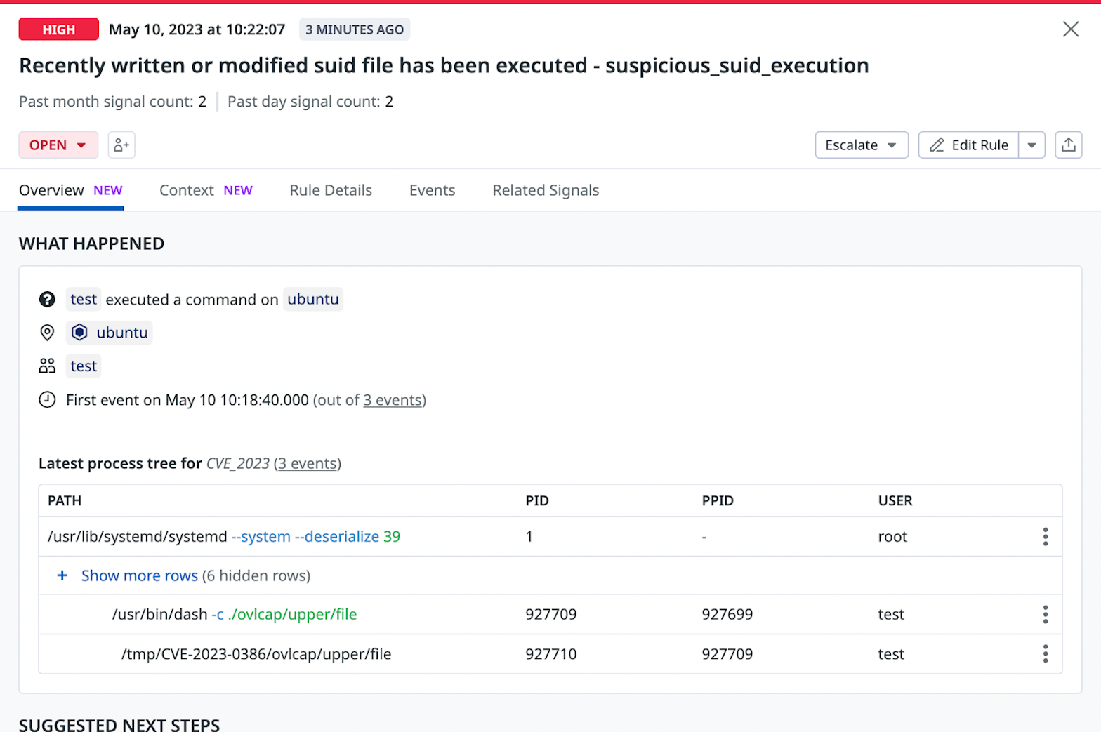 Detecting exploitation of CVE-2023-0386 with a Datadog Cloud Workload Security rule