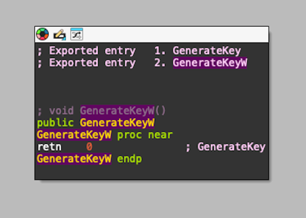 Disassembly showing contents of GenerateKeyW