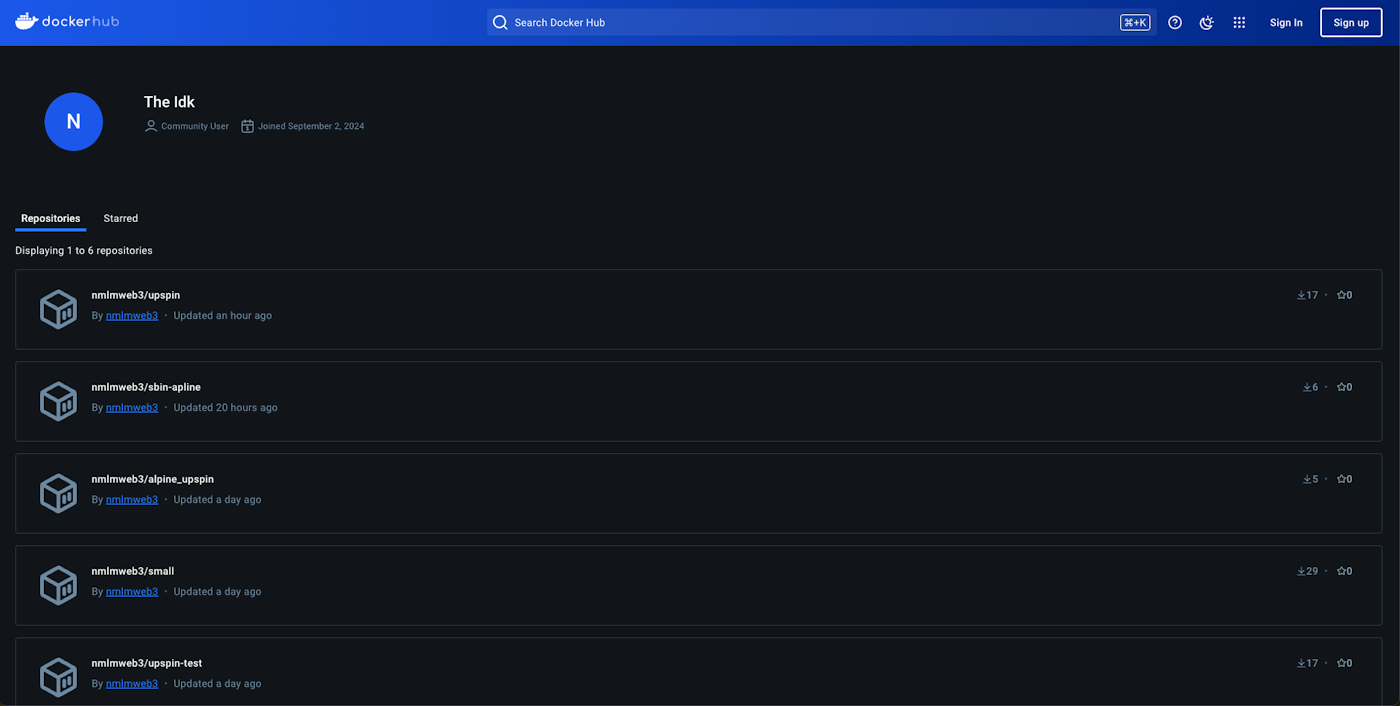 Screenshot of nmlmweb3’s Docker Hub user profile at the time of writing (click to enlarge).